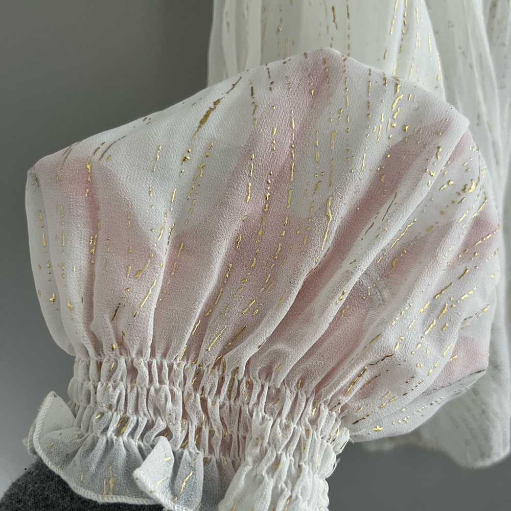 Blouse Melissa Paige white and gold blouse size 2X New with gold color tassels - Picture 5 of 10